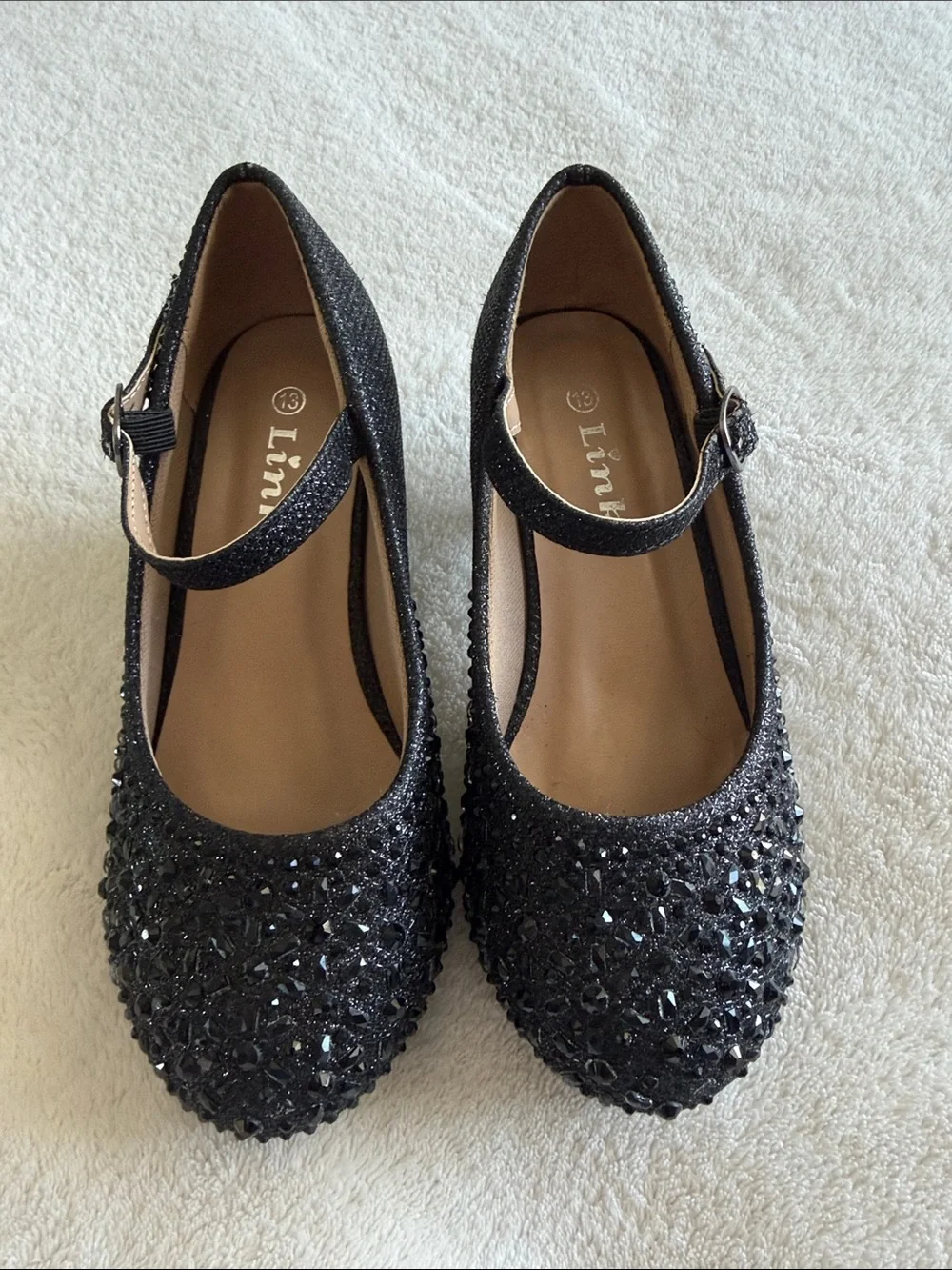 GIRLS LINK RHINESTONE HEEL DRESS SHOES BLACK SIZE 13